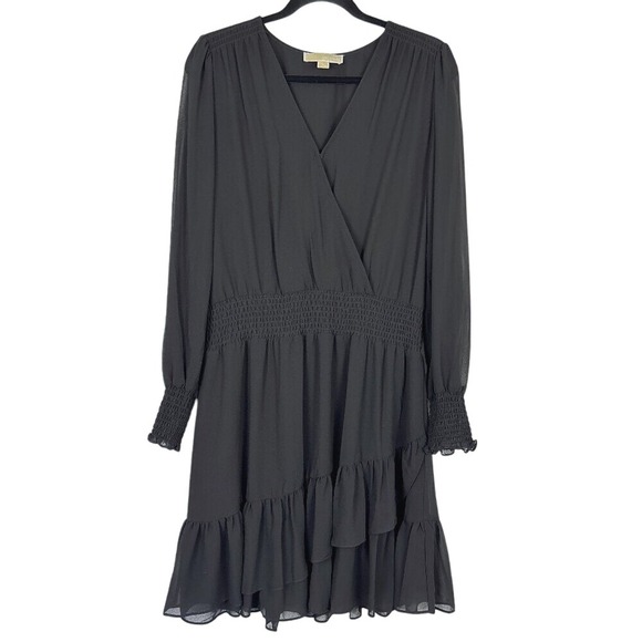 MICHAEL Michael Kors Dresses & Skirts - MICHAEL Michael Kors‎ Dress Women's Large Black Ruffled Faux Wrap Mini